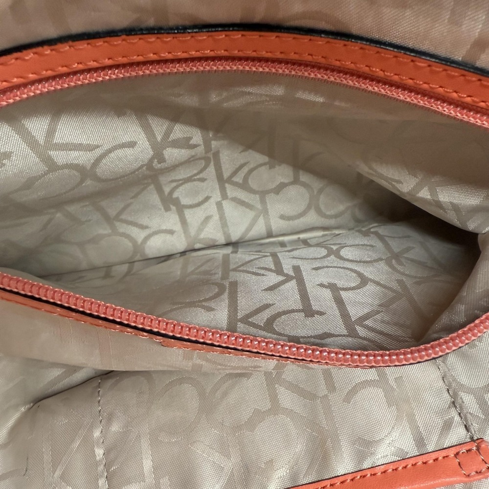 Calvin Klein Tote Bag Womens Large Brown Orange Logo Monogram Shoulder Purse CK - Picture 8 of 11